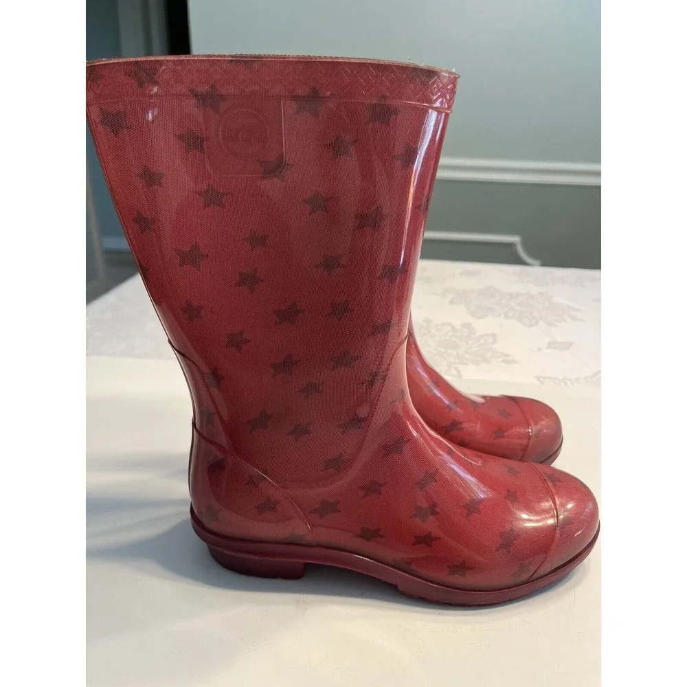UGG Kids Youth Girls Boots Raana Rubber Rain Waterproof Pink Stars Size 5 ~ USA